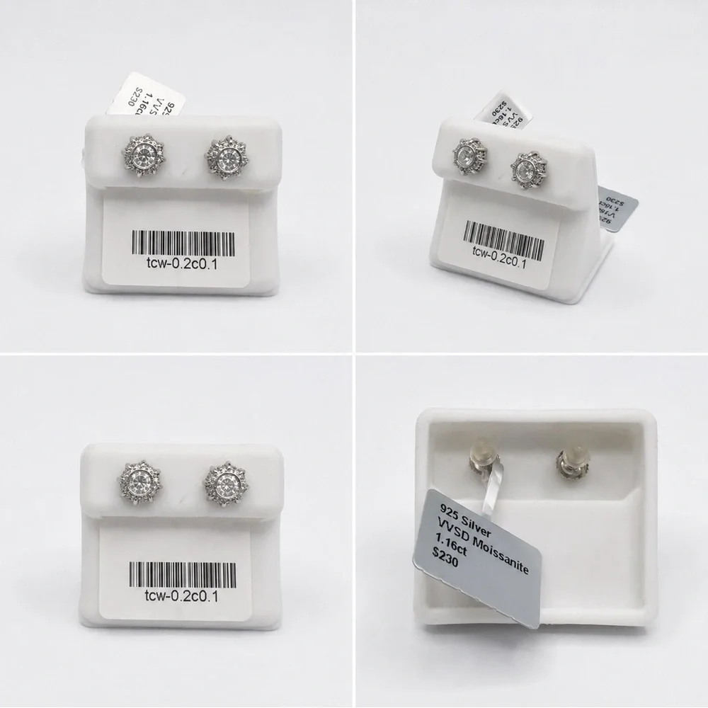 925 Sterling Silver 1.16CT MOISSANITE Halo Stud Screw Back Earrings